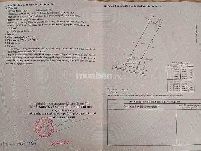 CẦN BÁN 9 LÔ ĐẤT THỔ CƯ BÌNH HƯNG, QUY ĐỨC , ĐA PHƯỚC .