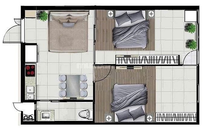 Căn hộ chung cư Miếu Nổi 53,5m2 dạng 2pn+1 full nội thất đg Trường Sa