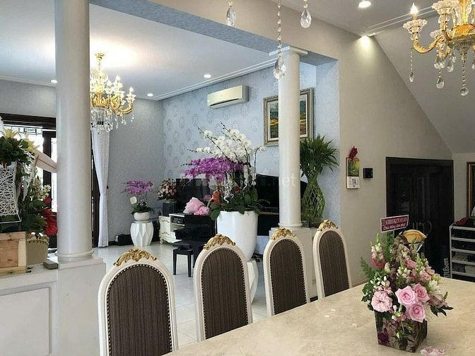 Bán biệt thự Thạnh Mỹ Lợi, 550 m², 25m × 22m, hầm + 3 lầu, 4PN, gara ô