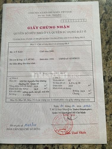 Bán nhà 353/2/5 Nguyễn Duy Dương p4q10
