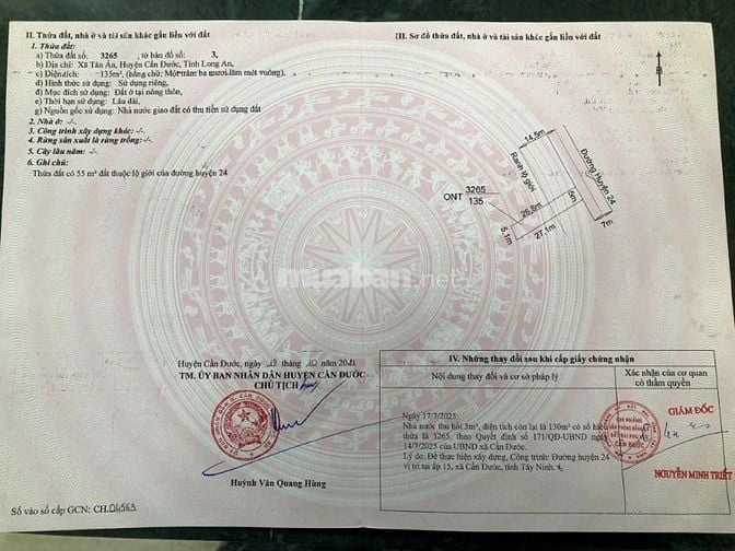 Bán đất thổ cư mặt tiền đường Huyện 24, cách chợ Cần Đước 3km