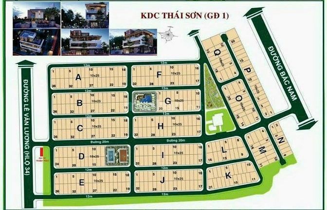 Bán đất sổ đỏ KDC Thái Sơn, lô C11,DT : 10x25 . Đg 12m . Giá: 65tr/m2 