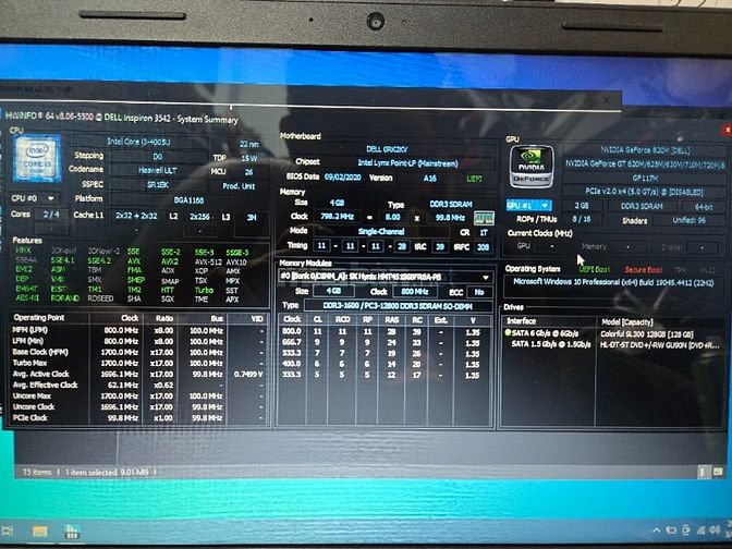 Dell Inspiron 15 3542 I3-4005U/Geforce 820M/Ram 4gb/SSD 128gb