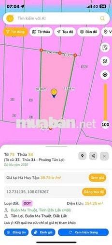 ĐẤT TDP8 LÔ GÓC ĐƯỜNG HẺM HÀ HUY TẬP- TÂN LỢI BUÔN MA THUỘT- DAK LAK