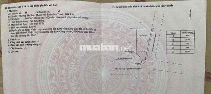 ĐẤT TDP8 LÔ GÓC ĐƯỜNG HẺM HÀ HUY TẬP- TÂN LỢI BUÔN MA THUỘT- DAK LAK