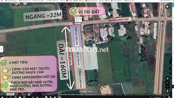 Bán 5,090 m2 đất Thổ + Lúa mặt tiền đường nhựa tại Đức Hòa, Long An