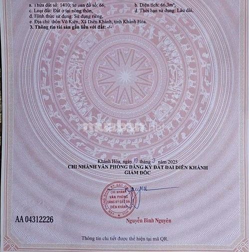 DA134 Bán đất hẻm oto thôn Võ Kiện xã Diên An cũ