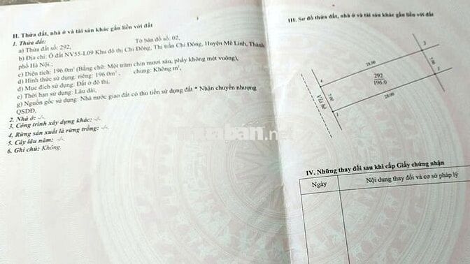Bán đất thổ cư dự án Khu đô thị Chi Đông, Xã Quang Minh, Hà Nội