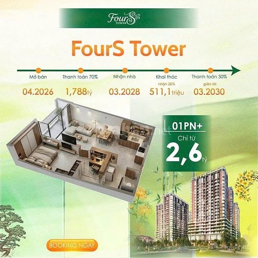 Sun FourS Tower - Độc quyền căn góc 2PN 61m2, giá gốc CĐT, Bao Check