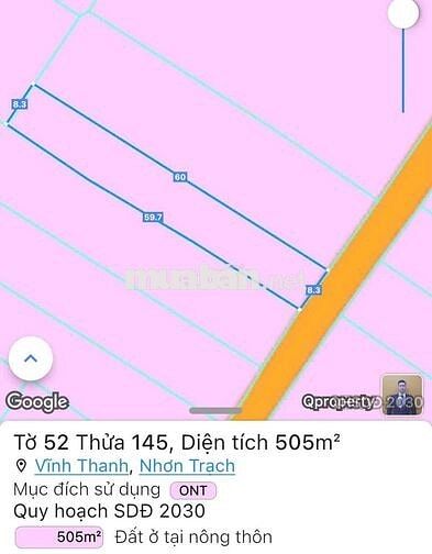 Chính chủ bán đất full thổ cư 505m đường Hùng Vương Nhơn Trạch