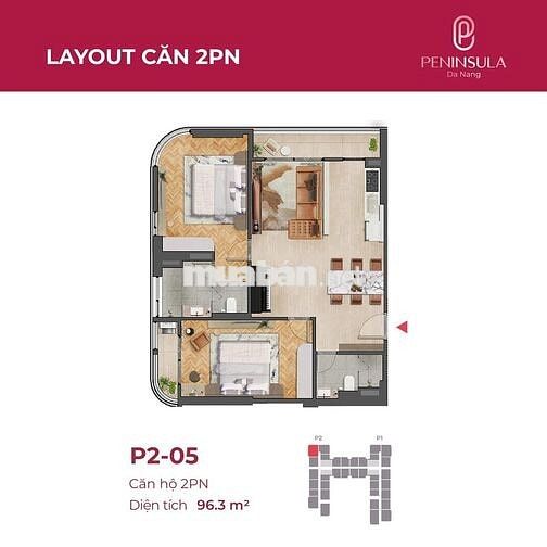 PENINSULA BÁN NHANH CĂN 2PN TẦNG 6 – VIEW VỊNH ĐÀ NẴNG & NÚI SƠN TRÀ