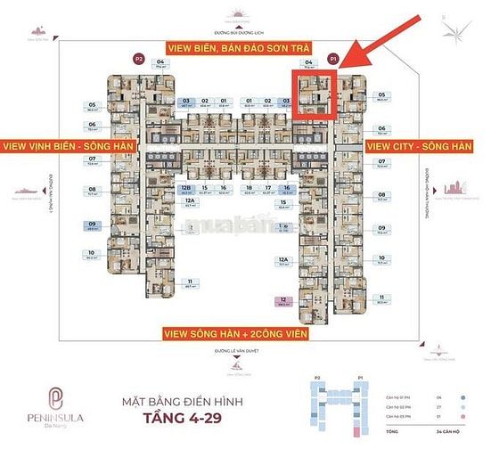 Độc quyền! Căn hộ 2PN 77,6 m2 Peninsula, tầng 27, chiết khấu cao.