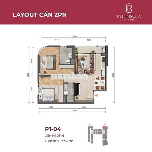Độc quyền! Căn hộ 2PN 77,6 m2 Peninsula, tầng 27, chiết khấu cao.