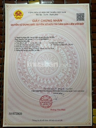 BÁN ĐẤT GÒ DẦU (TÂY NINH) 149,3M2 - SỔ HỒNG SẴN - CHỈ 870 TRIỆU (HỖ TR
