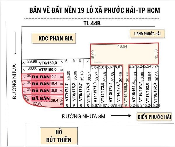 giá sỉ 14 lô- 5*30=150m giá 8tr/m2 Phước Hải Long Đất Bà Rịa VT