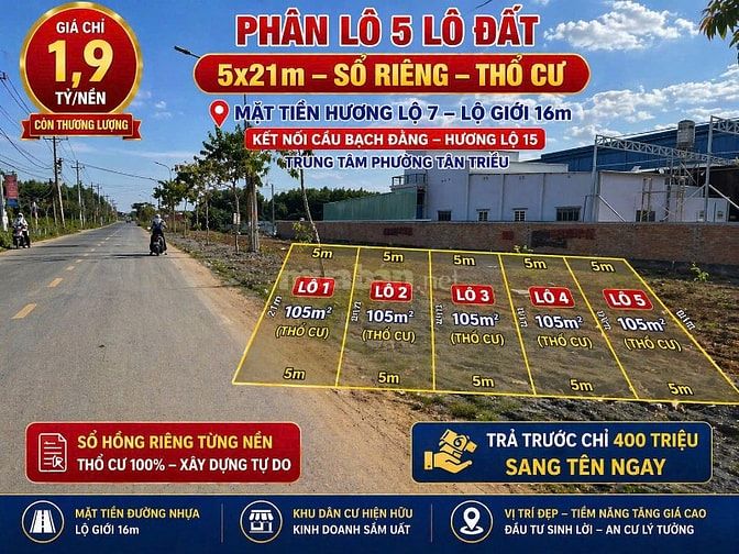 ⚡️ĐẤT MẶT TIỀN HƯƠNG LỘ 7 - CHÂN CẦU BẠCH ĐẰNG - TÂN TRIỀU - ĐỒNG NAI⚡