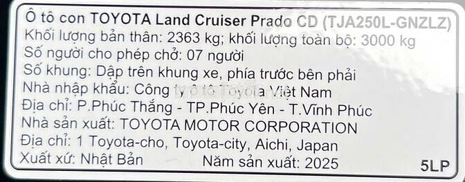 Prado LC250 đăng ký t12/2025 đi lướt 3 ngàn km