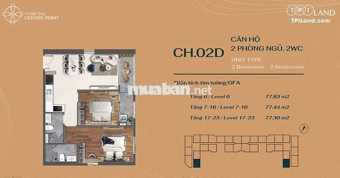 Bán căn hộ 72m2, 2PN tại dự án Centre Point Vũng Tàu