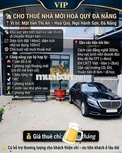 cho thuê nhà nguyên căn Hoà Quý sát làng đại học