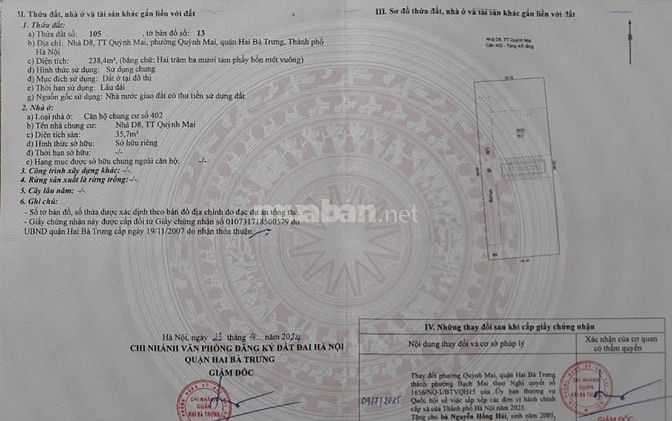 BÁN CĂN HỘ TẬP THỂ 8/3 HAI BÀ TRƯNG