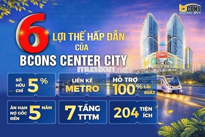 💥HIẾM CẦN BÁN GẤP CĂN 3PN 2WC BCONS CENTER GIÁ GỐC F0 GĐ1 55tr/m2