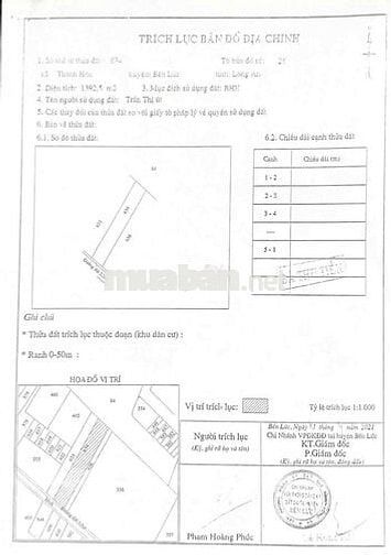 BÁN đất H.Bến Lức cũ, QH full ONT dt:1392m2 giá 3.75 tỷ TL nhanh