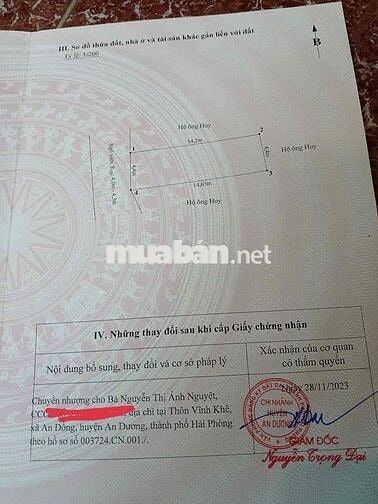 Chính chủ cần bán đất MỸ TRANH -NAM SƠN - AN DƯƠNG giá hơn tỷ