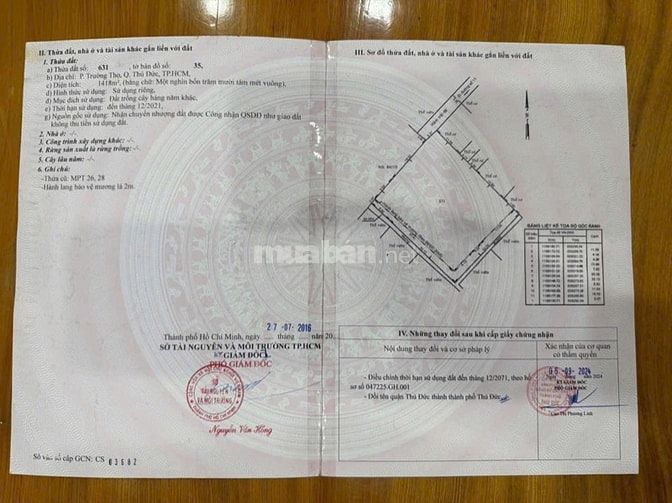 Bán Bãi xe Trường thọ 1412m2 Chính Chủ