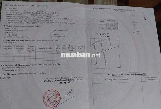 Bán đất Hắc Dịch – gần KCN Phú Mỹ – sổ riêng – giá đầu tư