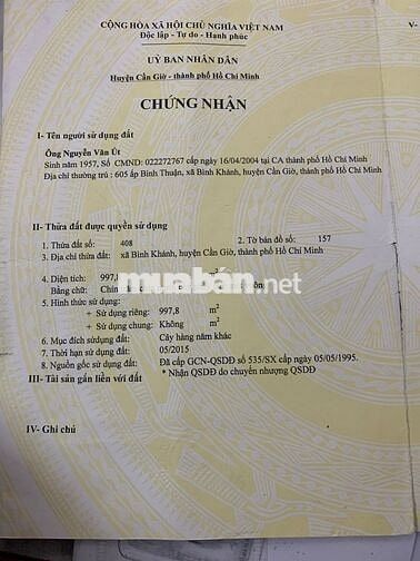 Cần bán lô đất mặt tiền đường Rừng Sác, xã Bình Khánh