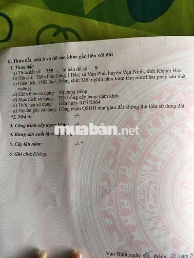 3096m2 Bắc Vân Phòng, thôn Phú Càng 1, Vạn Phú, Vạn Ninh, Khánh hoà