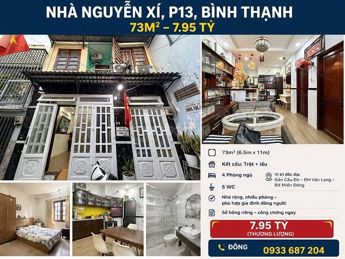     Nhà Nguyễn Xí, 4PN – 73m² (6.5x11) – 7.95 tỷ