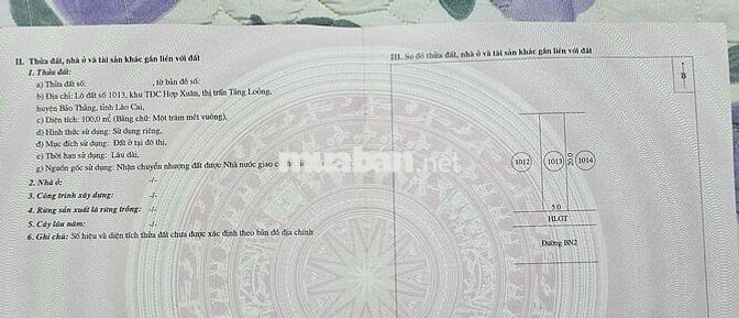chính chủ Cần bán lô đất 100 mét. Lô đất số 1013, khu TĐC Hợp Xuâ