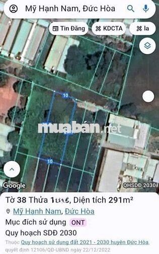Đất 10 x 29,10m hẻm ôtô đường Giồng Lớn - Gần chợ Mỹ Hạnh Nam