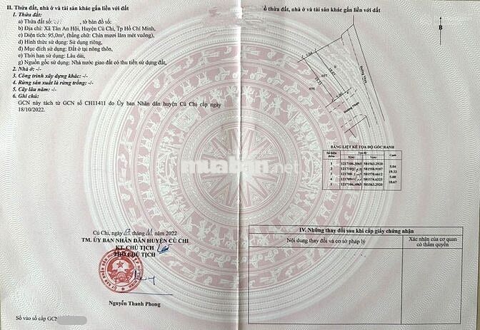 Tôi cần bán lô đất đường Cây Trôm Mỹ Khánh, xã Tân An Hội mới 95m2 1tỷ