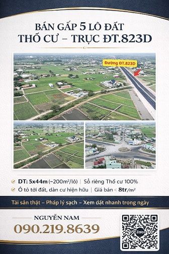 BÁN LÔ ĐẤT FULL THỔ CƯ 1.5T – NGAY TRỤC ĐT.823D – HÒA KHÁNH, TÂY NINH
