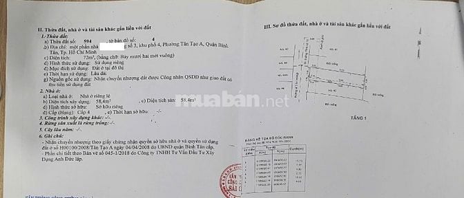 Bán nhà cấp 4 tại Đường số 3, P. Tân Tạo A, Quận Bình Tân
