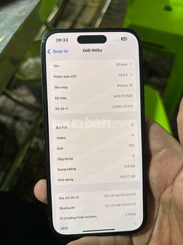 Bán iphone 16 - 128Gb - Full Box - 0 Chu kỳ Sạc