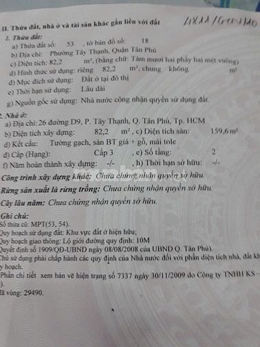 Bán nhà mặt tiền Phường Tây Thạnh Tp HCM