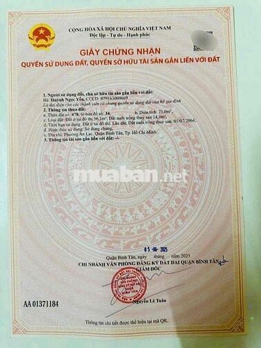 🌺Cần bán đất hẻm 156 Bùi tư toàn - An lạc - DT : 8m*9m . Giá 5,5 tỷ