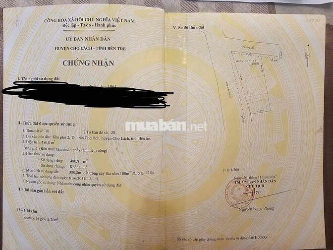 Đất đẹp lô góc 2 MT TTTT Chợ Lách