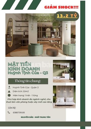 Giảm sâu mặt tiền VIP Huỳnh Tịnh Của Quận 3 chỉ 13.2 tỷ