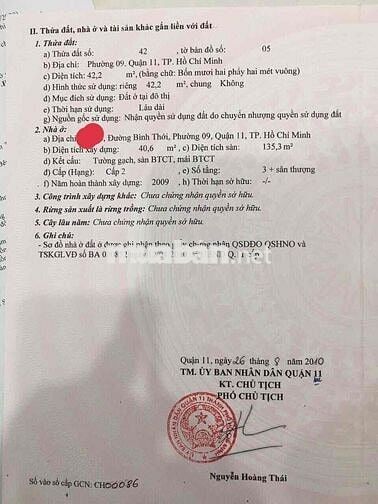 Bán nhanh nhà hẻm 8m Bình Thới, Q11 (DTCN hơn 42m2). Giá 3Tỷ890 còn TL