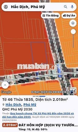 Bán đất 2019m2 chính chủ tại Hắc Dịch, Phú Mỹ, BRVT
