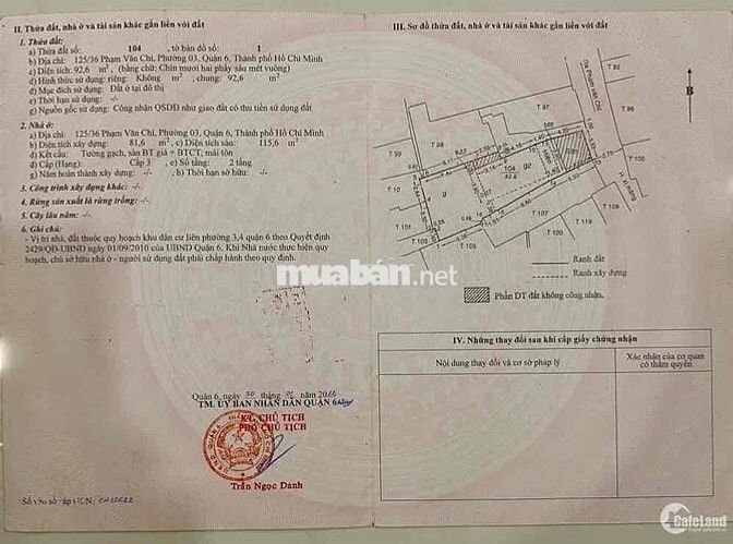 Bán nhà hẻm xe hơi Phạm Văn Chí, Q6 (DT hơn 92m2). Giá 3Tỷ1 còn TL