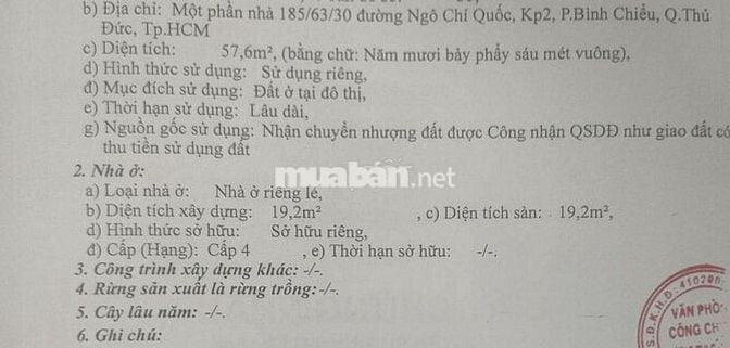 Bán đất 185 ngô chí quốc, 58m2 chính chủ