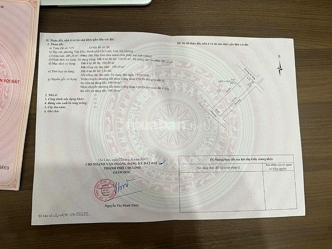 Chính chủ cần bán đất thổ cư DT 908m tại phường Văn đức Thành phố chí 