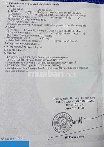 BÁN NHÀ GÓC 3 MẶT TIỀN : 352 LÊ VĂN SỸ - P. 14 - Q. 3 - TPHCM