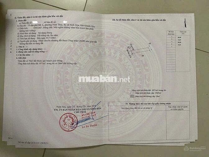 Cần bán đất mặt tiền đường Lê Hồng Phong - phường Đông Ninh Hòa