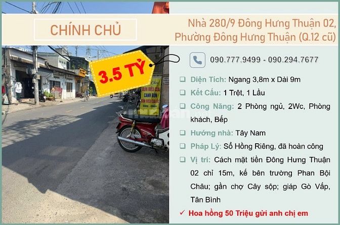 Chính chủ cần bán gấp nhà 280/9 Đông Hưng Thuận 02